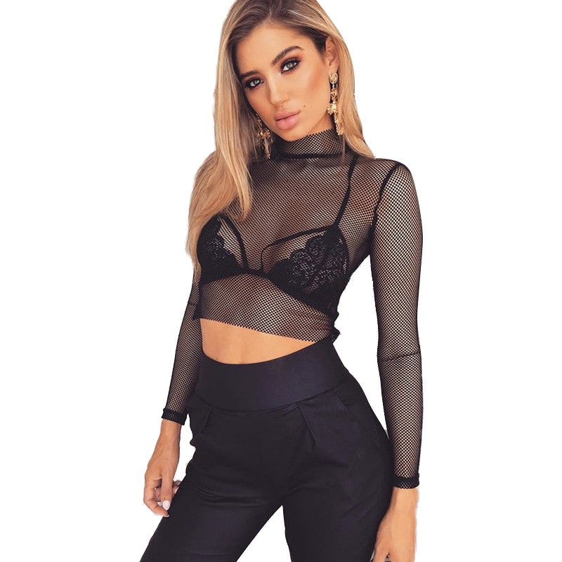 2017 Summer Fashion Mesh Fabric Translucent Solid T shirt women floral crop top femme poleras de mujer camisetas mujer - Ur World Services