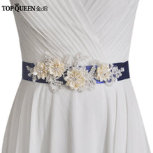 TOPQUEEN S346 Wedding Sash Pretty Crystal Beads Pearl  Embroidered Belt Wedding Belts  with Flower Bridal Sash Fabric Flower - Ur World Services