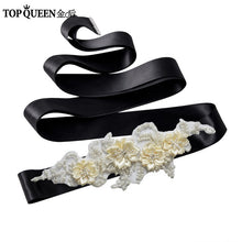TOPQUEEN S346 Wedding Sash Pretty Crystal Beads Pearl  Embroidered Belt Wedding Belts  with Flower Bridal Sash Fabric Flower - Ur World Services