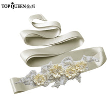TOPQUEEN S346 Wedding Sash Pretty Crystal Beads Pearl  Embroidered Belt Wedding Belts  with Flower Bridal Sash Fabric Flower - Ur World Services
