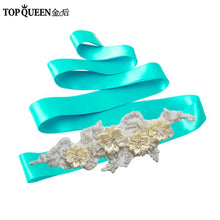 TOPQUEEN S346 Wedding Sash Pretty Crystal Beads Pearl  Embroidered Belt Wedding Belts  with Flower Bridal Sash Fabric Flower - Ur World Services
