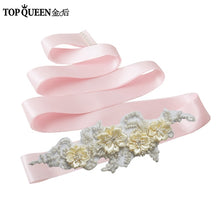TOPQUEEN S346 Wedding Sash Pretty Crystal Beads Pearl  Embroidered Belt Wedding Belts  with Flower Bridal Sash Fabric Flower - Ur World Services