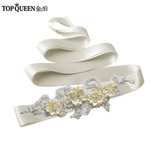 TOPQUEEN S346 Wedding Sash Pretty Crystal Beads Pearl  Embroidered Belt Wedding Belts  with Flower Bridal Sash Fabric Flower - Ur World Services