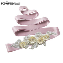 TOPQUEEN S346 Wedding Sash Pretty Crystal Beads Pearl  Embroidered Belt Wedding Belts  with Flower Bridal Sash Fabric Flower - Ur World Services