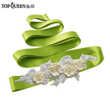 TOPQUEEN S346 Wedding Sash Pretty Crystal Beads Pearl  Embroidered Belt Wedding Belts  with Flower Bridal Sash Fabric Flower - Ur World Services