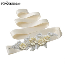 TOPQUEEN S346 Wedding Sash Pretty Crystal Beads Pearl  Embroidered Belt Wedding Belts  with Flower Bridal Sash Fabric Flower - Ur World Services