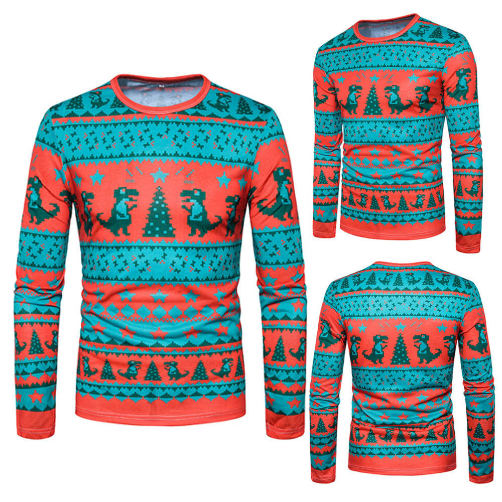 Men Autumn Winter Xmas Christmas PrintingTop Men's Long-sleeved T-shirt Blouse - Ur World Services