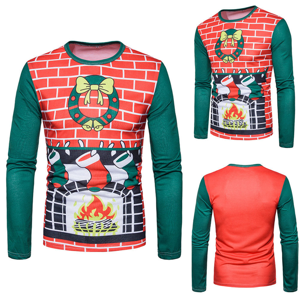 Men Autumn Winter Xmas Christmas PrintingTop Men's Long-sleeved T-shirt Blouse - Ur World Services