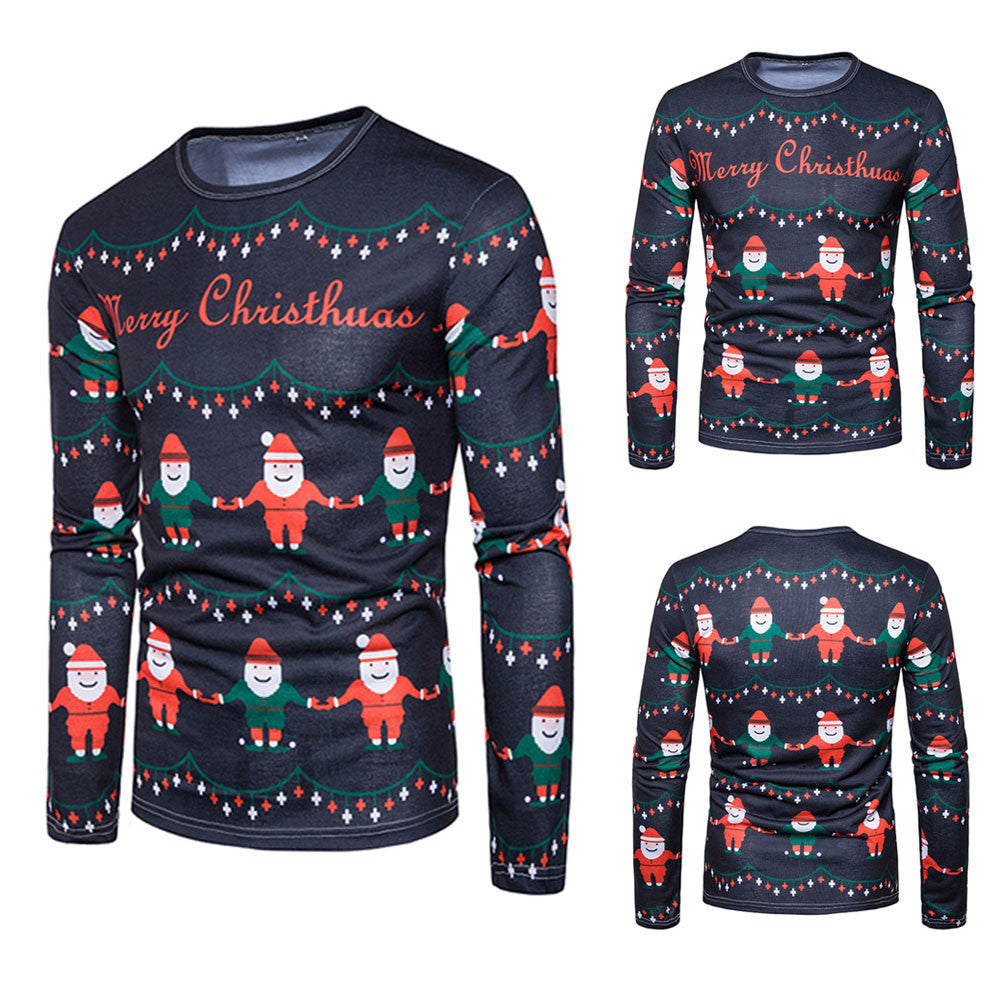 Men Autumn Winter Xmas Christmas PrintingTop Men's Long-sleeved T-shirt Blouse - Ur World Services
