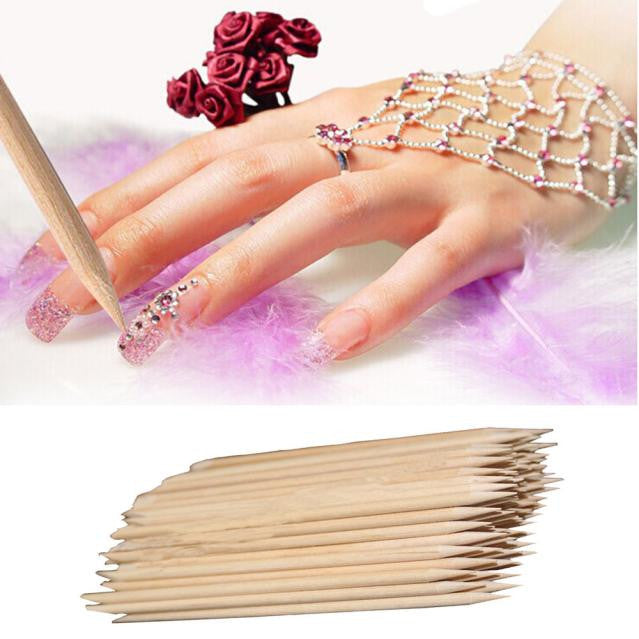 100Pcs Nail Art Orange Wood Stick Cuticle Pusher Remover Pedicure Manicure Tool - Ur World Services