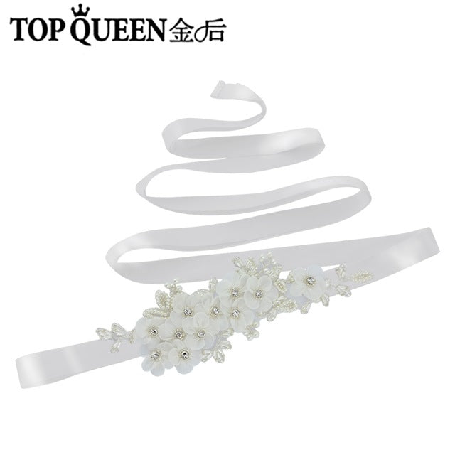 TOPQUEEN S355 Wedding Bridal Belt Sashes High Quality Pearls Handmade Lace Fabric Flower Applique Women Accessory for Party - Ur World Services