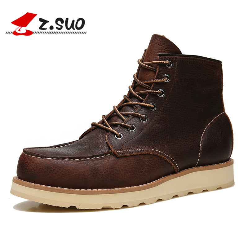 Z.Suo Winter Men Boots Cow Leather Brown Handmade Vintage Luxury Genuine Leather Suede Boots Fashion Casual Mens Ankle Boots 118 - Ur World Services 