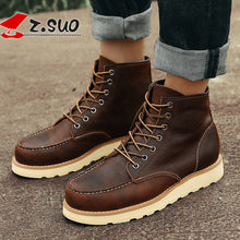 Z.Suo Winter Men Boots Cow Leather Brown Handmade Vintage Luxury Genuine Leather Suede Boots Fashion Casual Mens Ankle Boots 118 - Ur World Services 