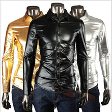 Night club fashion shiny shirt coat fabric men's shirts slim fit men shirt long sleeve elastic shirt men clothes clothing WE432 - Ur World Services 