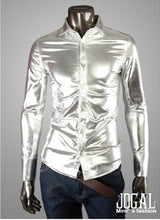 Night club fashion shiny shirt coat fabric men's shirts slim fit men shirt long sleeve elastic shirt men clothes clothing WE432 - Ur World Services 