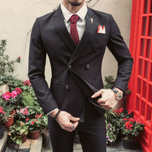 Stretch Fabric Suit Men 2 Pieces Suits Male Slim Fashion Business Casual Double Breasted Suits Groom Tuxedos Wedding Suits - Ur World Services 