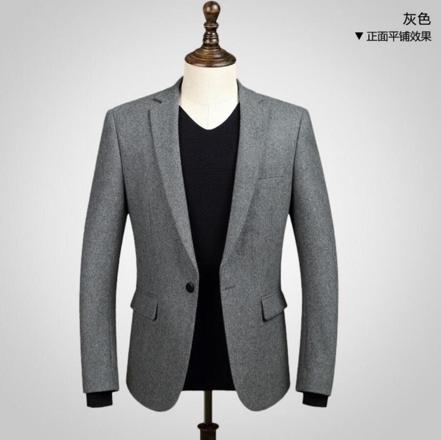 men jacket hot sell fashion handsome style Wool blend fabric jacket one button lapel long-sleeve to keep warm blazer - Ur World Services 