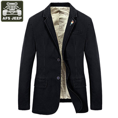 AFS JEEP Brand Jacket Men Blazer Jacket Coat Pure Cotton Fabric Luxury Fashion Casaco Masculino Removable Brooch 5 Colors S-4XL - Ur World Services 