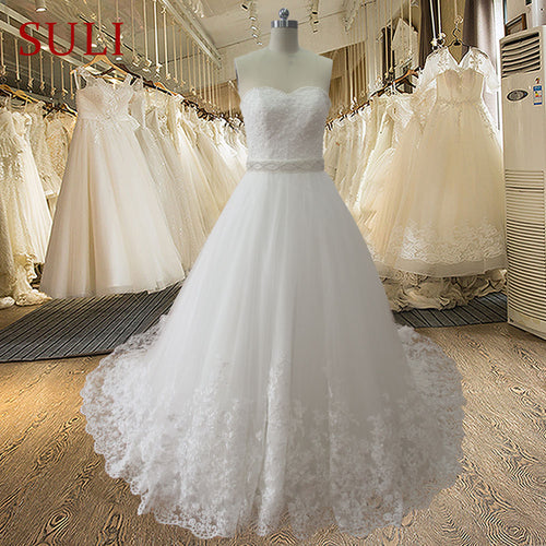 SF-17 Sweetheart  A-line Beading & Lace Applique Tulle Fabric Floor-Length Wedding Dress - Ur World Services 