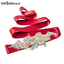 TOPQUEEN S346 Wedding Sash Pretty Crystal Beads Pearl  Embroidered Belt Wedding Belts  with Flower Bridal Sash Fabric Flower - Ur World Services 