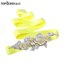 TOPQUEEN S346 Wedding Sash Pretty Crystal Beads Pearl  Embroidered Belt Wedding Belts  with Flower Bridal Sash Fabric Flower - Ur World Services 