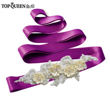 TOPQUEEN S346 Wedding Sash Pretty Crystal Beads Pearl  Embroidered Belt Wedding Belts  with Flower Bridal Sash Fabric Flower - Ur World Services 