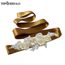 TOPQUEEN S346 Wedding Sash Pretty Crystal Beads Pearl  Embroidered Belt Wedding Belts  with Flower Bridal Sash Fabric Flower - Ur World Services 