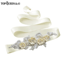 TOPQUEEN S346 Wedding Sash Pretty Crystal Beads Pearl  Embroidered Belt Wedding Belts  with Flower Bridal Sash Fabric Flower - Ur World Services 