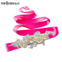 TOPQUEEN S346 Wedding Sash Pretty Crystal Beads Pearl  Embroidered Belt Wedding Belts  with Flower Bridal Sash Fabric Flower - Ur World Services 