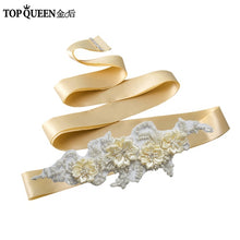 TOPQUEEN S346 Wedding Sash Pretty Crystal Beads Pearl  Embroidered Belt Wedding Belts  with Flower Bridal Sash Fabric Flower - Ur World Services 