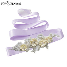 TOPQUEEN S346 Wedding Sash Pretty Crystal Beads Pearl  Embroidered Belt Wedding Belts  with Flower Bridal Sash Fabric Flower - Ur World Services 