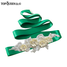 TOPQUEEN S346 Wedding Sash Pretty Crystal Beads Pearl  Embroidered Belt Wedding Belts  with Flower Bridal Sash Fabric Flower - Ur World Services 