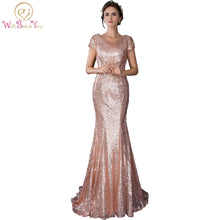 In Stock 100% Real Pic Long Party Dress Rose Gold Mermaid Evening Dresses Bling Sequined Fabric Elegant Party Prom Gown - Ur World Services 