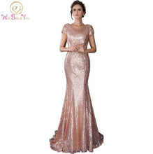 In Stock 100% Real Pic Long Party Dress Rose Gold Mermaid Evening Dresses Bling Sequined Fabric Elegant Party Prom Gown - Ur World Services 