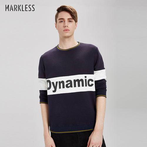 Markless Men Pullover Navy Blue Casual Sweatshirts Blended Fabric Patchwork Sweatshirt sudaderas hombre 7402 Spring New Fashion - Ur World Services 