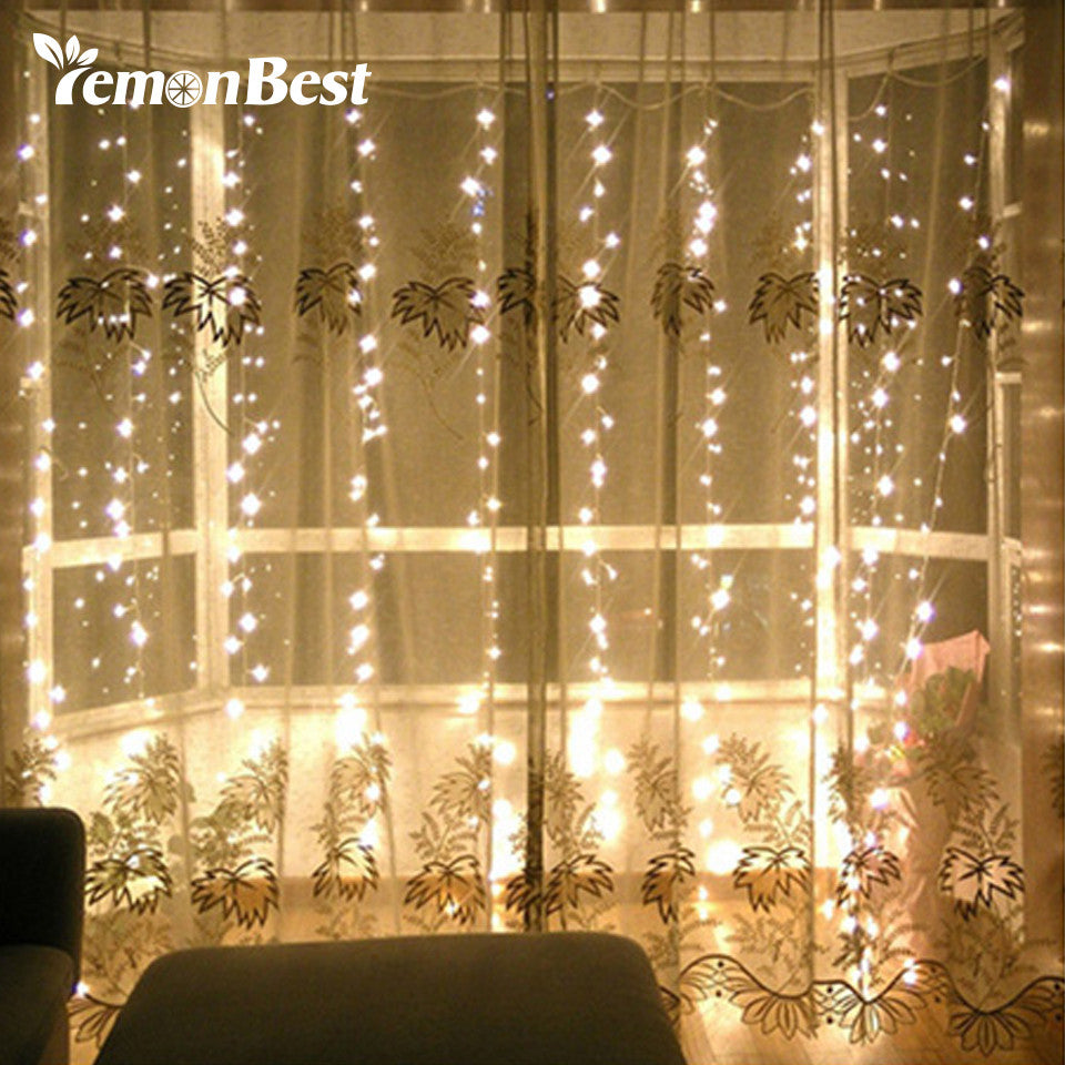 3*3m 300-LED Curtain Light String Lamp with Pendant Warm White - Ur World Services 