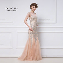 Real Photos Tulle Fabric Heavy Beading Hand Make Nude Color Puffy Skirt Long Evening Dress Gown OL102656 - Ur World Services 