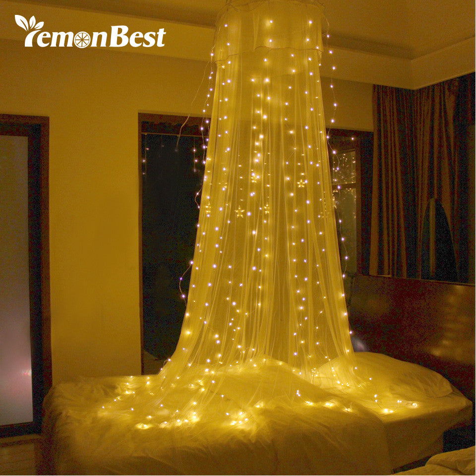 3*3m 300-LED Christmas Lights Outdoor Indoor Fairy Curtain String Lamp with Pendant Wedding Christmas Decorations for Home Party - Ur World Services 