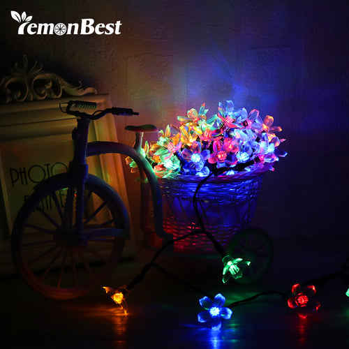 Fairy 5m Solar Powered RGB Waterproof String Lights Peach Blossom String Lamp for Christmas tree Home Indoor/Outdoor Decoration - Ur World Services 