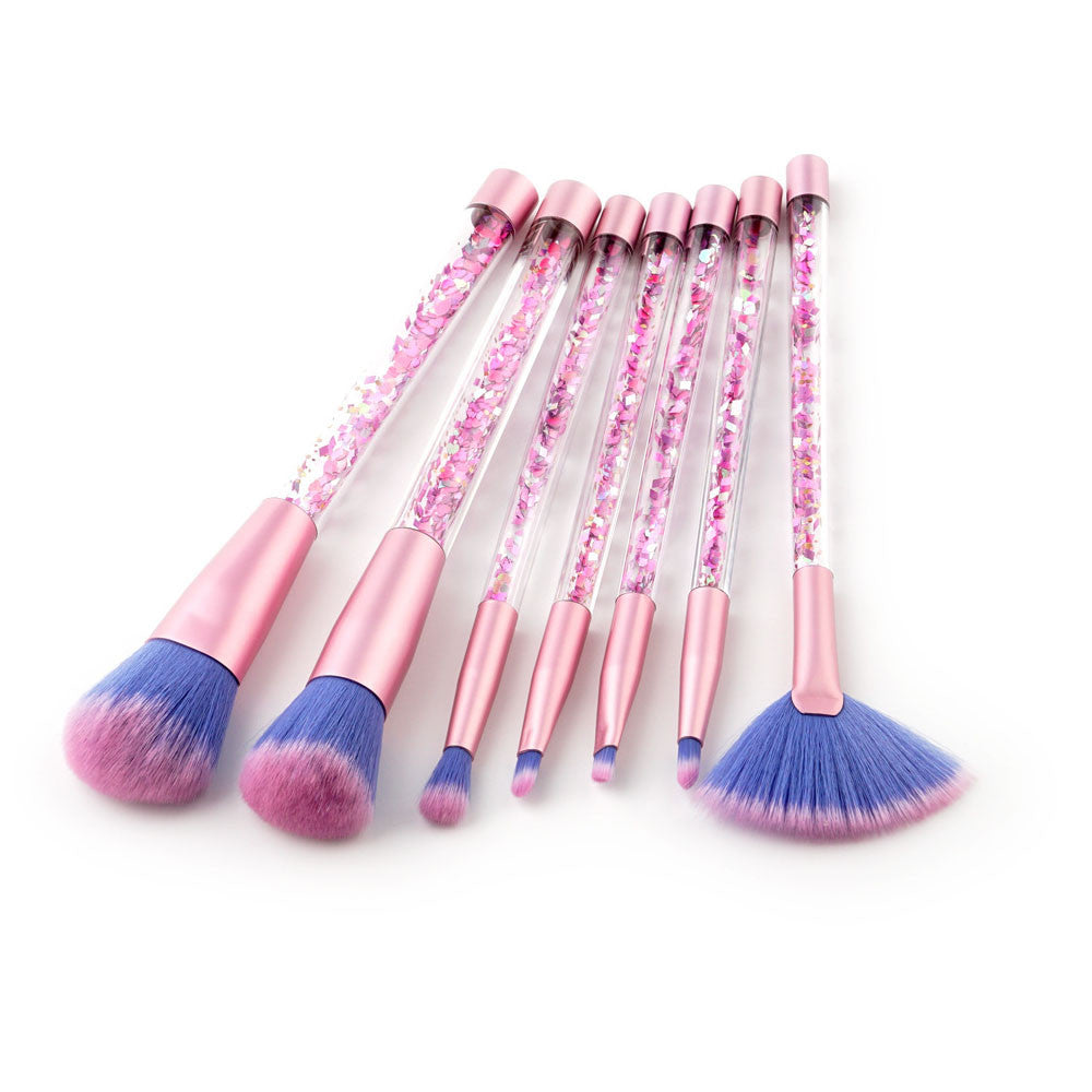 7pcs Glitter Crystal Makeup Brush Set Make Up Toiletry Kit Cosmetic Tool Powder Brush Foundation Brush Flat Fan - Ur World Services 