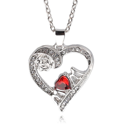 Fashion Love Jewelry Necklace White Crystal Rose Heart Pendant Statement - Ur World Services 