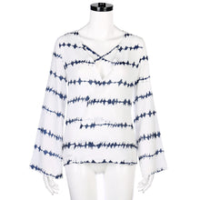 Women Loose Long Sleeve Shirt Stripe Tops Overlapping Chiffon Casual Blouse - Ur World Services 