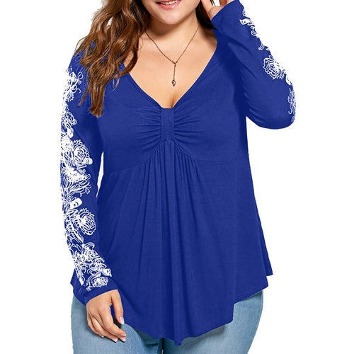 Plus Size Summer Lady Flowers Womens Long Sleeve T-shirt Casual Top Blouse - Ur World Services 