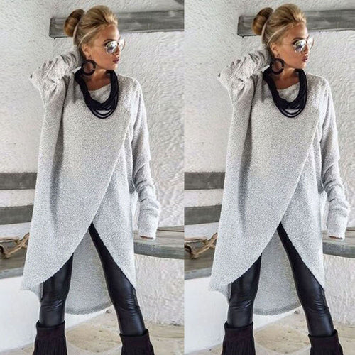 Fashion Womens Irregular Knitting Loose Sweatshirt Pullover Long Tops Blouse - Ur World Services 