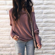 Women Loose Casual off Shoulder Long Sleeve Knit Sweater Blouse Tops T-Shirt - Ur World Services 