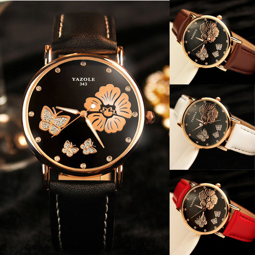 Fashion Yazole Butterfly Flower Leather Quartz Wedding Wristwatches Women - Ur World Services 