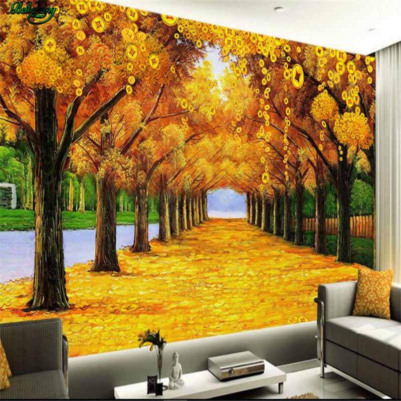 beibehang Large Custom Wallpaper Making Money Tree Golden Avenue TV Wall Decorative Painting - Ur World Services 