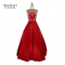 Taffeta Fabric New Arrival Formal  vestido de noiva Red Color robe de soiree Crystal Long  Prom Dresses OL102515B - Ur World Services 