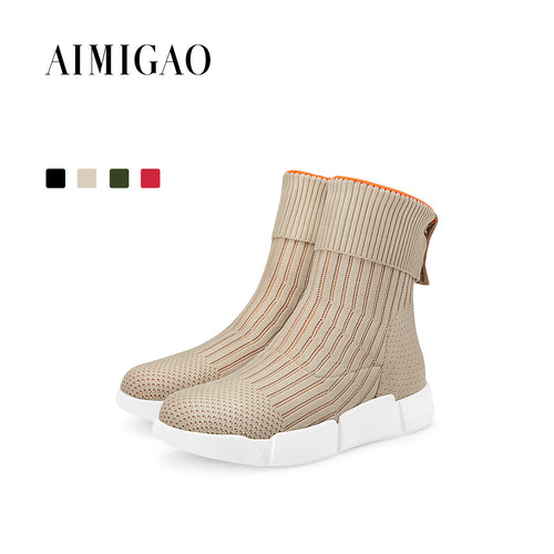 AIMIGAO Women Knitting Woolen casual ankle boots shoes comfortable 2017 autumn winter new fashion elastic female socks boots - Ur World Services 