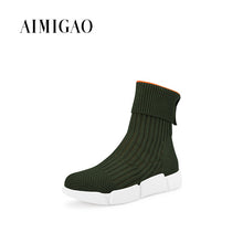 AIMIGAO Women Knitting Woolen casual ankle boots shoes comfortable 2017 autumn winter new fashion elastic female socks boots - Ur World Services 